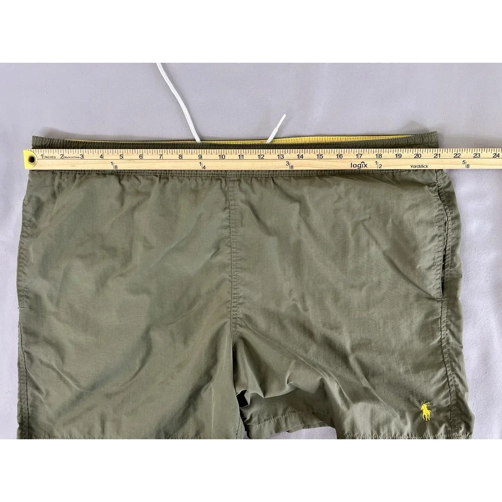 VTG Polo Ralph Lauren Classic Swim Trunk Shorts Military Green Yellow Mens Sz XL